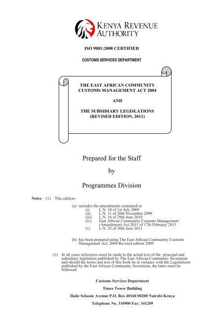 EAC Customs Management Act — Latest Edition